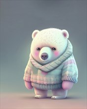 Cute ice bear teddy with clothes, pastel color, animal greeting card, fairy tale character, love