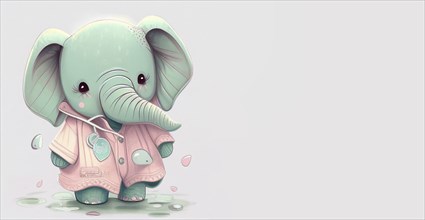Cute baby elephant with clothes, pastel color, animal greeting card for valentines day, fairy tale
