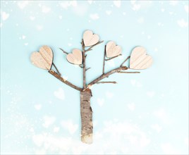 Tree with hearts, love and emotion concept, mothers day and valentine greeting card, positive