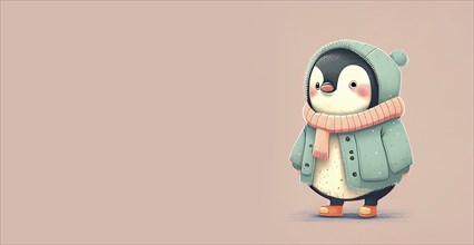 Cute penguin cartoon with clothes, pastel color, animal greeting card, fairy tale character, love