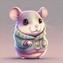Cute baby mouse with clothes, pastel color, animal greeting card, fairy tale character, love and