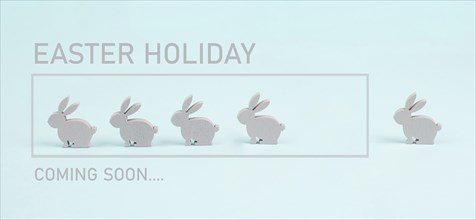 Cute easter bunny or rabbit in a row, loading bar for spring holiday, pastel color, minimal