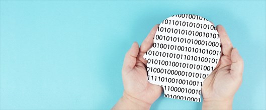 Head with software code, digitization and artificial intelligence concept, connect to the web