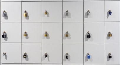 Lockers, in a training centre, lockable compartments with padlocks