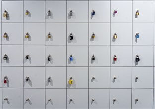 Lockers, in a training centre, lockable compartments with padlocks