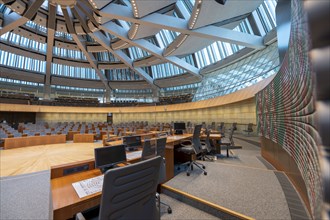 The empty plenary chamber of the North Rhine-Westphalia state parliament in Düsseldorf, North