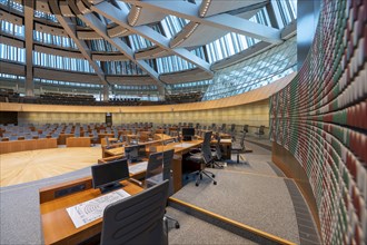 The empty plenary chamber of the North Rhine-Westphalia state parliament in Düsseldorf, North