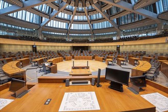 The empty plenary chamber of the North Rhine-Westphalia state parliament in Düsseldorf, North