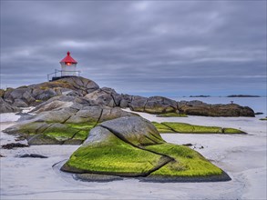 Lighthouse in Eggum, Hvit Strand, Bostad, Vestvagoy, Lofoten, Nordland, Norway, Europe