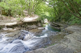 The Cascata dell'Alferello, the waterfall of the Alferello stream, in the Foreste Casentinesi