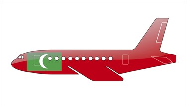 The Maldives flag painted on the silhouette of a aircraft. glossy illustration