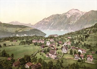 Morschach and Axenstein, Vierwaldstaettersee, Switzerland, Historical, digitally restored