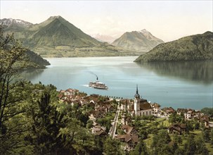 Vitznau and Rigibahn, Vierwaldstaettersee, Switzerlandd, Historical, digitally restored