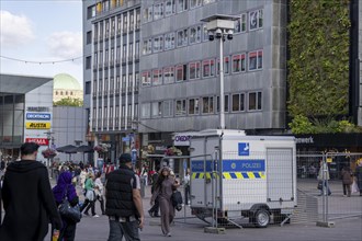 Police video surveillance at the Porschekanzel, in front of the Marktkirche in the city centre of