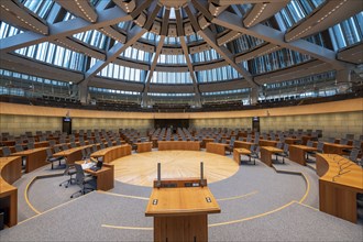 Lectern in the plenary chamber of the North Rhine-Westphalia state parliament in Düsseldorf, North