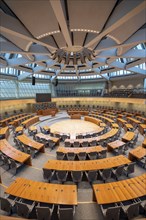 The empty plenary chamber of the North Rhine-Westphalia state parliament in Düsseldorf, North