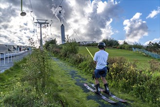 CopenHill, waste incineration plant and artificial ski slope, skiing with a view of the Oresund,