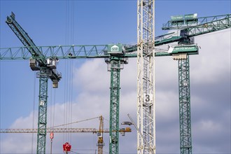 Construction sites in the east of Hafencity Hamburg, office building, new district on the Elbe, on