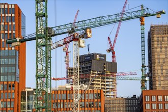 Construction sites in the east of Hafencity Hamburg, office building, Elbtower, new district on the