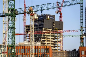 Construction sites in the east of Hafencity Hamburg, office building, Elbtower, new district on the