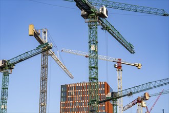 Construction sites in the east of Hafencity Hamburg, office building, new district on the Elbe, on