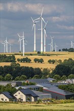 Wind farm near the East Westphalian town of Energiestadt Lichtenau, many residential and commercial