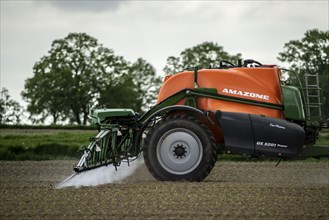 Agriculture, pesticide being sprayed on a field, sugar beet seedlings, North Rhine-Westphalia,