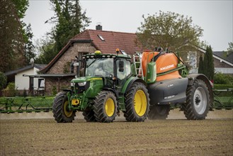 Agriculture, pesticide being sprayed on a field, sugar beet seedlings, North Rhine-Westphalia,