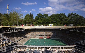 Miniland view of the Allianz Arena, interior view, observation tower, LEGOLAND theme park, Germany,