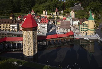 Miniland Lucerne with Chapel Bridge, Switzerland, LEGOLAND theme park, Germany, Günzburg, Bavaria,