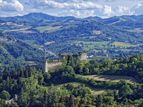 The Fortezza di Castrocaro Terme fortress overlooking the town of Castrocaro Terme in the Apennines