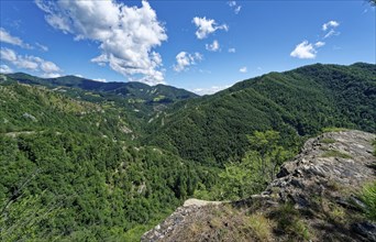 Mountain landscape in the Foreste Casentinesi National Park in the Apennines in Romagna. Corniolo,