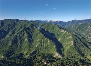 Mountain landscape in the Foreste Casentinesi National Park in the Apennines in Romagna. Corniolo,