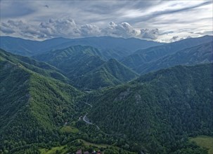 Mountain landscape in the Foreste Casentinesi National Park in the Apennines in Romagna. Corniolo,