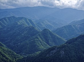 Mountain landscape in the Foreste Casentinesi National Park in the Apennines in Romagna. Corniolo,