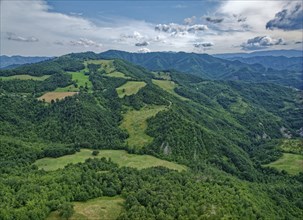 Mountain landscape in the Foreste Casentinesi National Park in the Apennines in Romagna