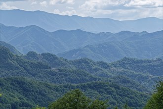 Mountain landscape in the Foreste Casentinesi National Park in the Apennines in Romagna