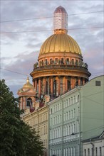 The golden dome of the Cathedral of Saint Isaac, the most important church in Saint Petersburg,