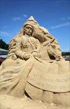 Jozef Pilsudski, Poland's first head of state as a sand figure in Swinoujscie, Swinemünde, West