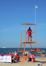 Lifeguard at the beach to the Baltic Sea in Swinoujscie, Swinemünde, West Pomerania, Poland, Europe