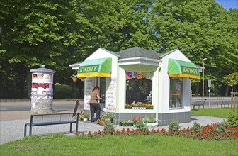 Small flower shop in Swinoujscie, Swinemünde, West Pomerania, Poland, Europe