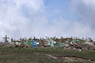 A view of Crosses above graves at a cemetery in a village near Sohra in Meghalaya, India on 19