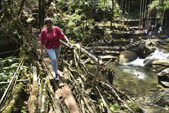 Tourists at the Bouble decker living root bridge amid COVID-19 coronavirus pandemic, in Nongriat