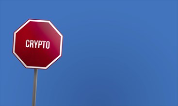 Crypto, red sign with blue sky