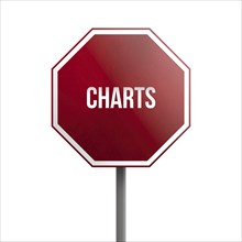 Charts, red sign isolated on white background