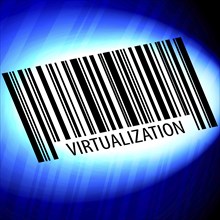 Virtualization, barcode with blue Background