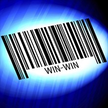 Win-win, barcode with blue Background