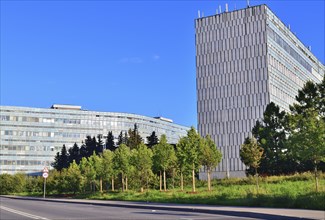 Moscow, Russia, July 30. 2023. View of southern industrial zone in Zelenograd from Ozernaya alley,