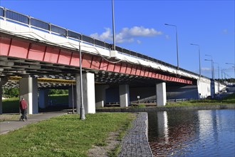 Automobile bridge across river Skhodnya to Zelenograd in Moscow, Russia, Europe