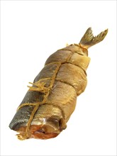 Appetizing hot smoked salmon isolated on a white background